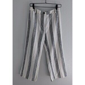 Reformation Tahiti Striped Linen Crop Pants Womens Size 6 White Wide Leg Trouser